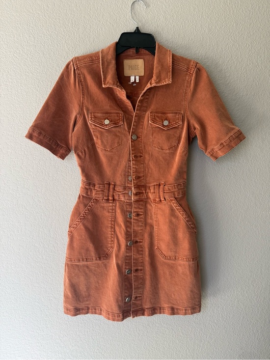 PAIGE Dresses & Skirts - PAIGE Mayslie Denim Mini Shirtdress Burnt Terracotta Size 4